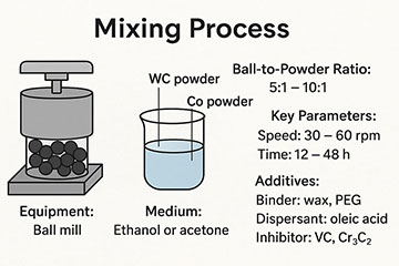 Procédé de mélange de poudre de carbure de tungstène et de poudre de cobalt